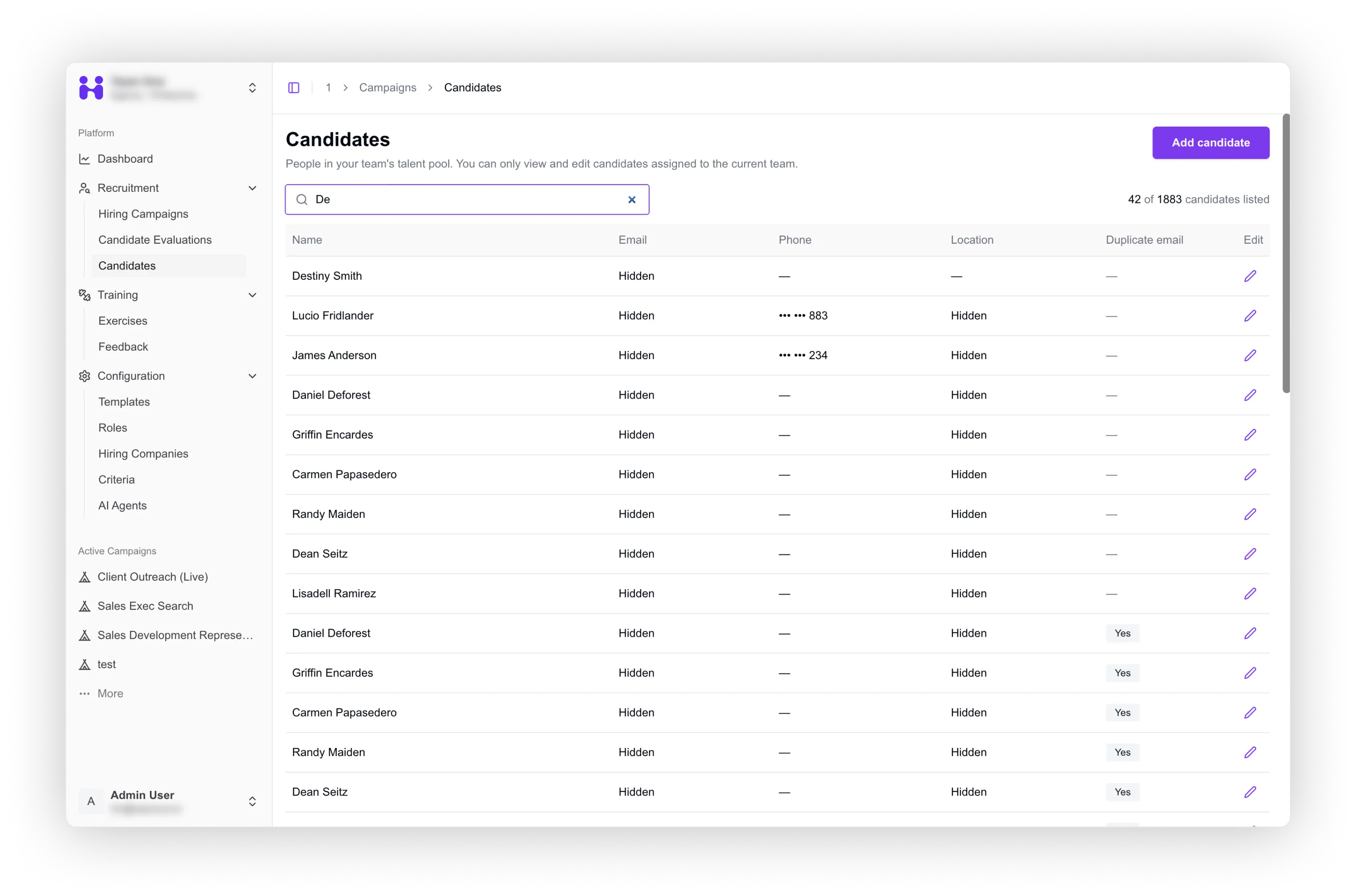 Hirevanto candidate management: profile, activity and comms